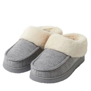 DEARFOAMS Slippers Women L 9-10 House Faux Fur Shoes Indoor/Outdoor Gray New